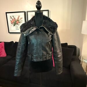 Abercrombie & Fitch Black Leather Jacket with Faux Fur